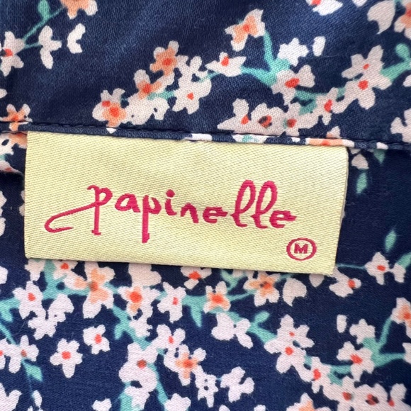 PAPINELLE Cotton/Silk Long Sleeve Pajama Set in Navy Cherry Blossom Print - M - Picture 6 of 15